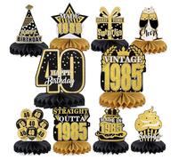 Huiguli 10pcs Decoration Anniversaire Centres de Table 40 Ans, en Nid d'abeille Décorations Confettis, Or Noir Cellulaire Fournitures de Fête pour Hommes Femmes Birthday Accessoires Deco