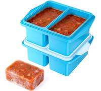 Huiguli Lot de 2 Plateau de Congélation avec Couvercle Silicone Alimentaire | Récipients de Congélation pour Soupes, Bac a Glacon, Récipient de Stockage pour Sauces, Glace, Meal Prep, 250mL/500mL, Bleu