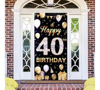 Huiguli Toile de fond « Happy 40th Birthday » - Décoration murale - Noir et doré - Bannière pour 40e anniversaire - 185 x 90 cm
