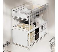 HUIJ sous évier étagère sous Evier Rack etagère de Rangement Cuisine Panier de Rangement Coulissant à 2 Niveaux pour Placard de Cuisine,Salle de Bain,tiroirs coulissants sous évier（Noir,Blanc）