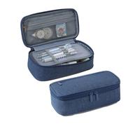 HUIJIQX Trousse de rangement pour stylos - 2 couches - Grande capacité - Fournitures d'étude cosmétiques - Boîtes simples pour étudiants, bleu foncé, Taille unique