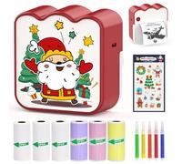HuiJuKeJi Mini imprimante autocollante Père Noël Bluetooth Smart Pocket Imprimante thermique sans encre avec 7 rouleaux de papier thermique et autocollant pour iOS et Android, imprimante portable de