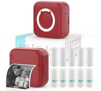 HUIJUTCHEN Mini imprimante d'autocollants - Mini imprimantes de poche pour iPhone - Impression thermique avec 10 rouleaux de papier thermique pour journal, mémo, photo, rouge foncé