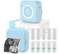 HUIJUTCHEN Pocket Printer for iPhone/Android, Wireless Mini Sticker Printer with 10 Rolls Thermal Paper, Blue-Tooth Thermal Mini Printer Portable for Notes Journal Memo Photo Study, Blue