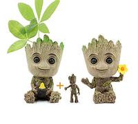 Huike Baby Groot Pot de fleurs avec porte-clés, figurine d'action innovante pour plantes et porte-stylos, décoration (2 styles)