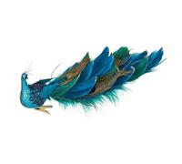 HUIKJI Lot de 2 décorations de 30,5 cm imitation paon avec queue de paon à paillettes bleues pour décoration de sapin de Noël et de jardin