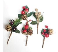 HUIKJI Lot de 20 broches de Noël en forme de branches de sapin artificiel avec baies rouges et pommes de pin pour décorations de Noël, loisirs créatifs, cadeau, fête, décoration d'intérieur