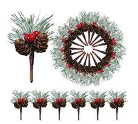 HUIKJI Lot de 24 piques de Noël artificielles, tiges de pin de baies rouges avec boules de charistmas pour arrangement floral de Noël, couronne de vacances d'hiver 8 cm