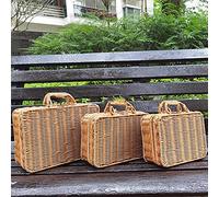 HUIKJI Lot de 3 valises en rotin artificiel, faites à la main avec cadre en métal pour mariage, shopping, rangement