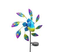 HUIKJI Moulin à vent artistique à énergie solaire avec piquet de décoration de jardin avec paon pour cour, pelouse, jardin, parc, aire de jeux, décoration pastorale extérieure