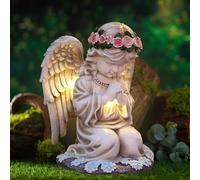 HUIKUANGEU Ange Priant,Statues Solaires de Jardin,Sculpture d'ange Féérique,Statue Jardin Exterieur,Figurine d'ange Gardien avec Lanterne Solaire LED,Figurine d'ange Gardien LED en Prière