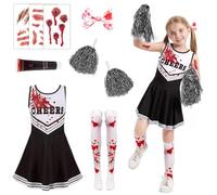 HUIKUANGEU Costume de Pom-Pom Girl Zombie,Deguisement Zombie Fille,Girl Enfant Zombie,pour Le Carnaval,Mardi Gras,Soirée à Thème,Halloween
