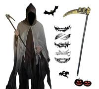 HUIKUANGEU Déguisement Faucheuse,Grim Reaper Costume pour Jeu de Rôle,Deguisement Halloween Faucheuse,Faucheuse D'halloween,Costume Halloween Faucheuse,Déguisemen de Cosplay Grim Reaper