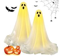 HUIKUANGEU Fantôme enTissu Blanc,2 pièces Décor Fantôme Lumineux,Spooky Ghost Halloween Lights,Fantôme à Suspendre Halloween,Décoration de FantôMes Effrayante Debout,pour Hantée Maison Fête