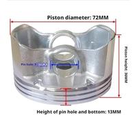 HUILA Kit piston GB200 68 mm 70 mm 72 mm for moteur à essence GB225 8,5 CV 9,5 CV 200 CC 224 CC, motoculteur, hors-bord, clips de bague, assemblage de goupilles(Dia.72XH36mm GB225)