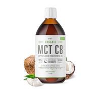 Huile C8 MCT bio - 1 litre - 100 % pure pressée à froid - Huile de noix de coco de qualité supérieure, provenant de sources durables, augmente 3 fois plus de cétones que les autres MCT