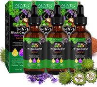 Huile capillaire 3 en 1 Huile de ricin + Huile de lavande + Huile d'argan pour la peau et les cheveux Bio Vegan, 3x 60ml