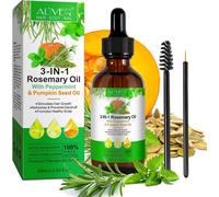 Huile capillaire 3 en 1 Huile essentielle de romarin Huile de menthe Huile de pépins de courge Cheveux Cils Bio Vegan, 1x 60ml
