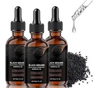 Huile capillaire au sésame noir, huile capillaire densifiante, extraits de sésame noir et de romarin, douceur sans rinçage, pour réparer les cheveux abîmés et secs.,3pcs