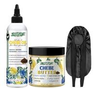 Huile Capillaire Chebe Naturelle pour la Pousse des Cheveux Huile de Chebe Hydratante pour le Cuir Chevelu, Poudre de Chebe Africaine pour la Pousse des Cheveux Plus Forts,Bonnet Tresse pour Dormir