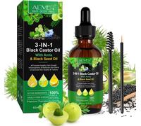 Huile capillaire Soins capillaires Huile essentielle de ricin Huile d'amla Huile de cumin noir 3 en 1 Peau Cheveux Bio, 1x 60ml