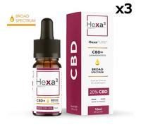Huile Cbd Hexapure, Chanvre Bio, Broad Spectrum 20% / 2000mg, Sans Thc (10ml) 3 Flacons