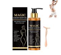 Huile Corps Magique Raffermissante+Masseur de type T, Huile Corporelle Éclaircissante pour un Teint Éclatant, Lotion Hydratante Raffermissante, Magic Luxury Body Oil