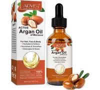 Huile d'argan Huile pour les cheveux Visage Peau Cheveux Ongles Barbe Soins pressés à froid Bio Vegan, 2x 60ml