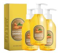 Huile de douche corporelle à l'amande et à la vitamine E, gel douche hydratant et nourrissant, nettoyant doux, plus lisse et plus doux, apaisant et réparateur pour les peaux sensibles et sèches (3pcs)