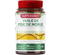 Huile de foie de morue - Vitamines A, D - Immunité, santé osseuse- Capsules | Cure de 45 jours-Immunité, santé osseuse, vision-Origine Marine- Vitamine A et Vitamine D - Conditionné en France - Superdiet