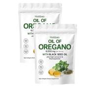 Huile de gélules d'origan, 2 en 1, 6000 mg d'huile d'origan avec huiles de graines noires, capsules de supplément d'origan, faciles à avaler pour améliorer le système immunitaire et la