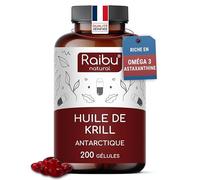 Huile de Krill d’Antarctique 200 Gélules - Riche en Astaxanthine, acides gras Oméga 3 (EPA & DHA), 6 & 9 et Phospholipides - 1200 mg d’Huile de Krill par jour - Sans arrière-goût de poisson
