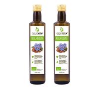 Huile de lin biologique MeaVita, 100% pure et pressée à froid, paquet de 2 (2x 500ml) en bouteille de verre