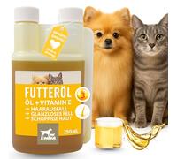 Huile de Lin Huile Barf pour Chiens Chat Huile Barf Omega 3 & 6 I Huile Alimentaire + Vitamine E I Complément Alimentaire Riche acides Gras oméga 3 oméga 6 sans additifs I Pelage Peau Énergie 0,25l