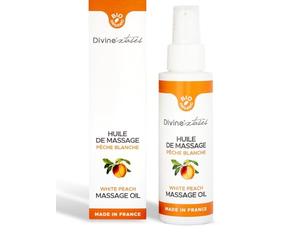 Huile de Massage BIO Pêche Blanche - Divinextases - Huile sensorielle naturelle pour le corps - Texture légère non grasse - Relaxation & Bien-être - Parfum fruité gourmand