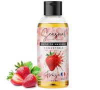 Huile de Massage Comestible Érotique fraise - Huile Massage Sensuel pour Couple - Huile Corps Relaxante Naturelle - Fabriqué en France - 100ml-