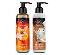 Huile de massage comestible vanille et noix de coco, mélange de 2 x 200 ml d'amandes et de pépins de raisin, huile corporelle aromathérapie pour massage sensuel relaxant