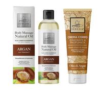 Huile de Massage et Crème pour le Corps à l'Argan, Soin Hydratant, Nourrissant et Anti-Âge, 250 ml et 200 ml, Lady Venezia, Made in Italy