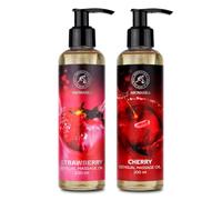 Huile de Massage Sensuel Set 2x200ml - Fraise & Cerise - Mélange Naturel d'huiles de Pépins de Raisin et Amande - Huile Corporelle pour Lui et pour Elle - Huile de Massage Relaxante
