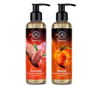 Huile de Massage Sensuelle Set Amande & Pêche 2x200ml - Naturelle - Mélange d'Huiles d'Amande et de Pépins de Raisin - Huile Massage Relaxante - Huile Corporelle pour Lui et pour Elle - Oil Massage
