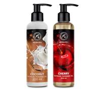 Huile de Massage Sensuelle Set Coco & Cerise 2x200ml - Comestible - Naturelle - Relaxante