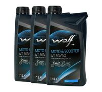 Huile De Moto WOLF & Scooter 4T 5W-40 JASO MA2, API SL, 3x1 Litre