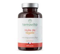 Huile de NIGELLE | 2000 mg d’Huile de Cumin Noir Vierge | 120 Capsules de 500 mg avec Vitamine E | Première Pression à Froid | Peau, Cheveux, Immunité et Digestion | Made in France | Terravita