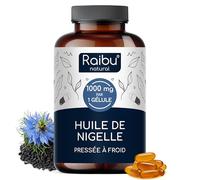 Huile de nigelle pure - 1000 mg d’huile de cumin noir par gélule (1 par jour) - Provision pour 6 mois - Nigella sativa pressée à froid - 59 % d’acide linoléique - 180 gélules
