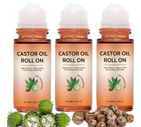 Huile de ricin bio avec rouleau de quartz rose, huile de ricin sans hexane, bio pressée à froid, non raffinée, pour la croissance des cheveux, des cils, des sourcils et de la peau, 3 pièces