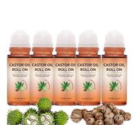 Huile de ricin bio avec rouleau de quartz rose, huile de ricin sans hexane, bio pressée à froid, non raffinée, pour la croissance des cheveux, des cils, des sourcils et de la peau, 1,7 onces (5 pièces