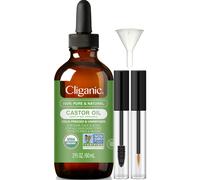 Huile de ricin bio Cliganic 100 % pure (57 g avec kit pour cils) Pour les cils, les sourcils, les cheveux et la peau