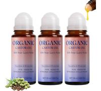 Huile De Ricin Bio Roll-On Avec Quartz Rose,50ml Huile De Ricin Bio Pressee A Froid,Hydratant Naturel Pour Visage,Corps,Organic Castor Oil Roll On With Rose Quartz Roller,Deep Lasting Hydration (3PC)