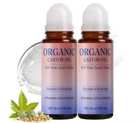 Huile De Ricin Bio Roll-On Avec Quartz Rose,Huile De Ricin Bio Pressee a Froid,Organic Castor Oil Roll on for Face & Body with Rose Quartz Roller,Hydratant Naturel Pour Visage,Corps,Cheveux,50 ml (2)