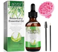 Huile de Romarin pour Cheveux, avec Brosse Massage Cuir Chevelu, Huile Essentielle de Romarin 100% Pure Naturelle, pour la Croissance des Cheveux, Sourcils, Cils, 60ml